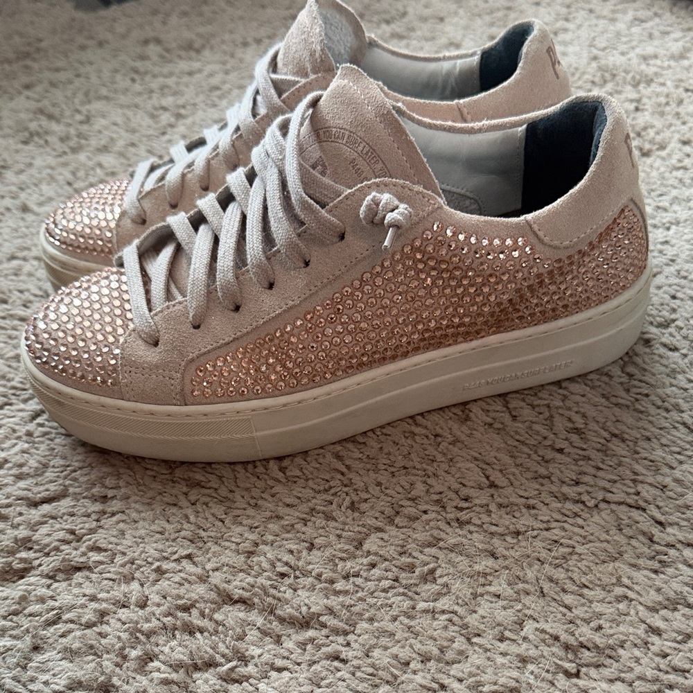 P448 Rose Gold Crystal Suede Platform Sneaker